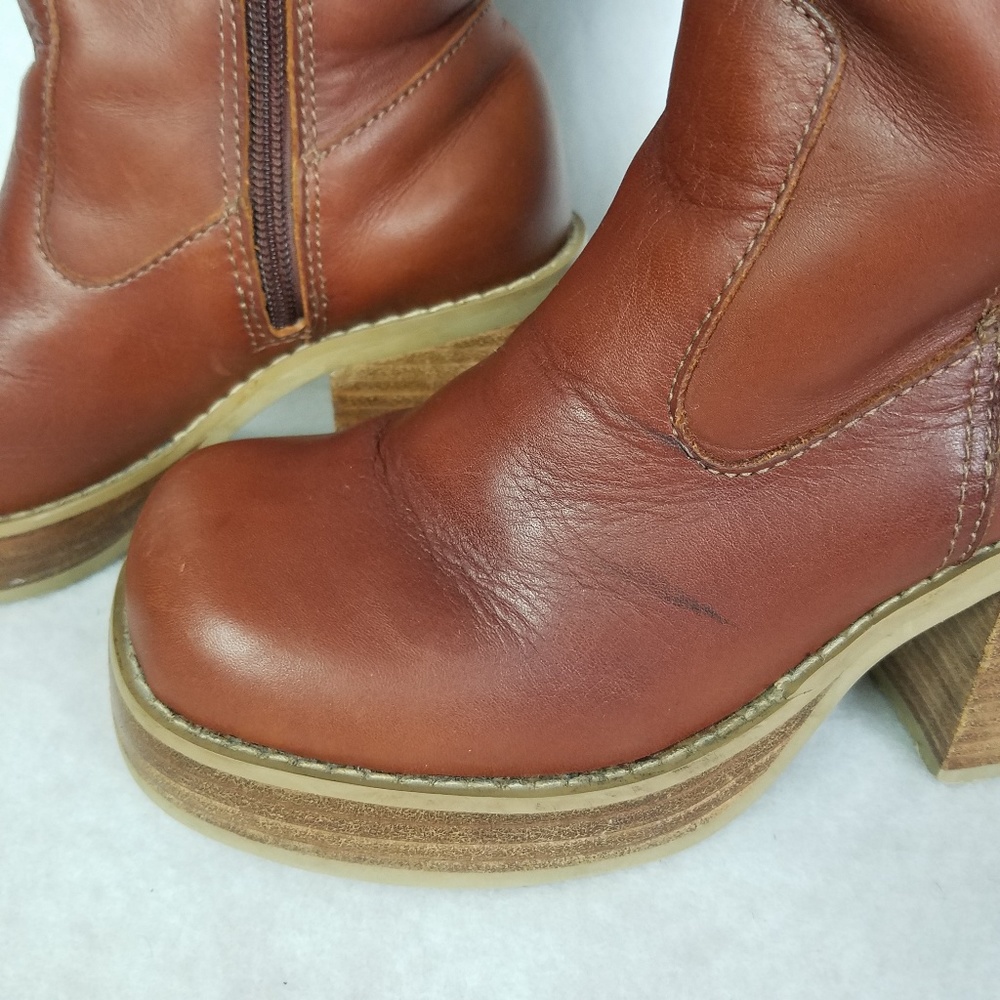 SOLD FRYE Dena Leather Stacked Cognac Boots - Picture 5 of 8